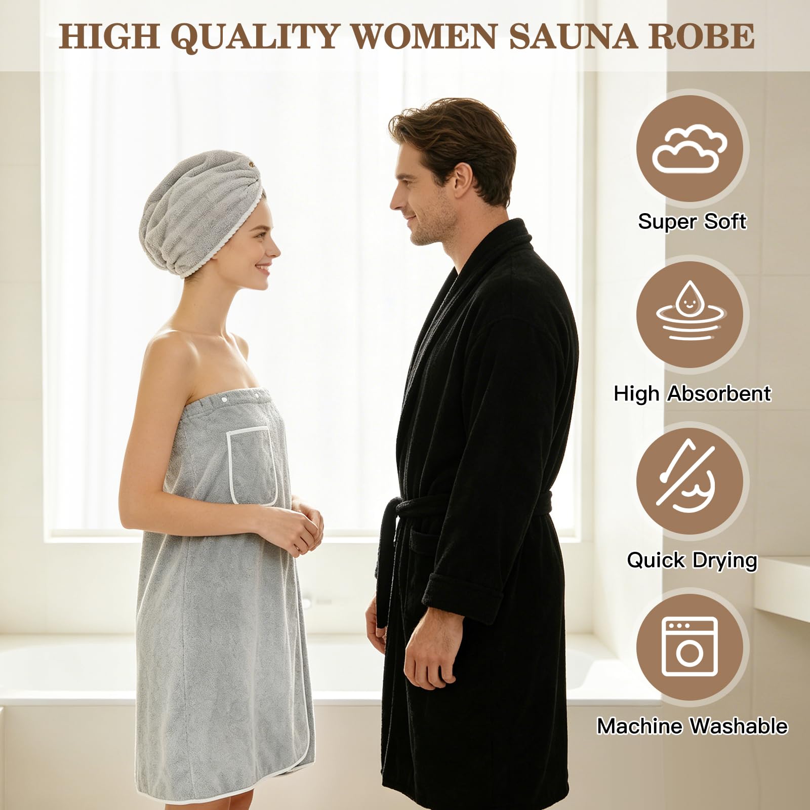 80x150 cm Kilt da Sauna Donna, Asciugamano da Sauna con Chiusura Regolabile a Bottoni e Tasche, Asciugamano per Capelli Accappatoio da Sauna da Donna per Doccia, Spiaggia, Piscina, Spa
