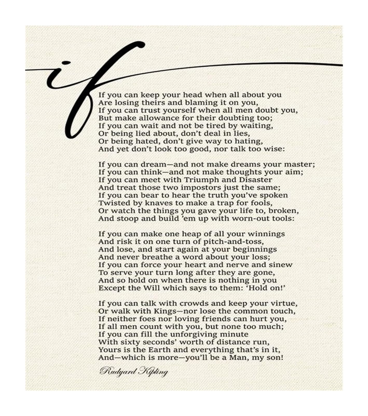 Fnyuvnfaf Unframed If By Rudyard Kipling Wall Art, Famous Inspirational Poem Print On Canvas, Modern Minimalist Decor For Home Office, Living Room ,08X12inch(20X30cm)