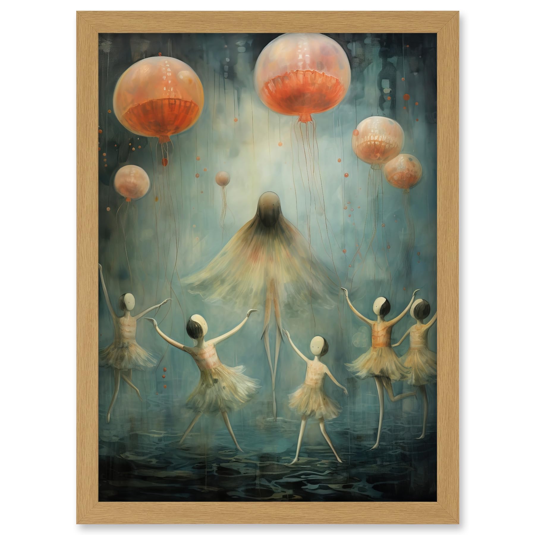 Artery8 The Jellyfish Ballet Whimsical Surreal Underwater Dance Artwork Framed A3 Wall Art Print