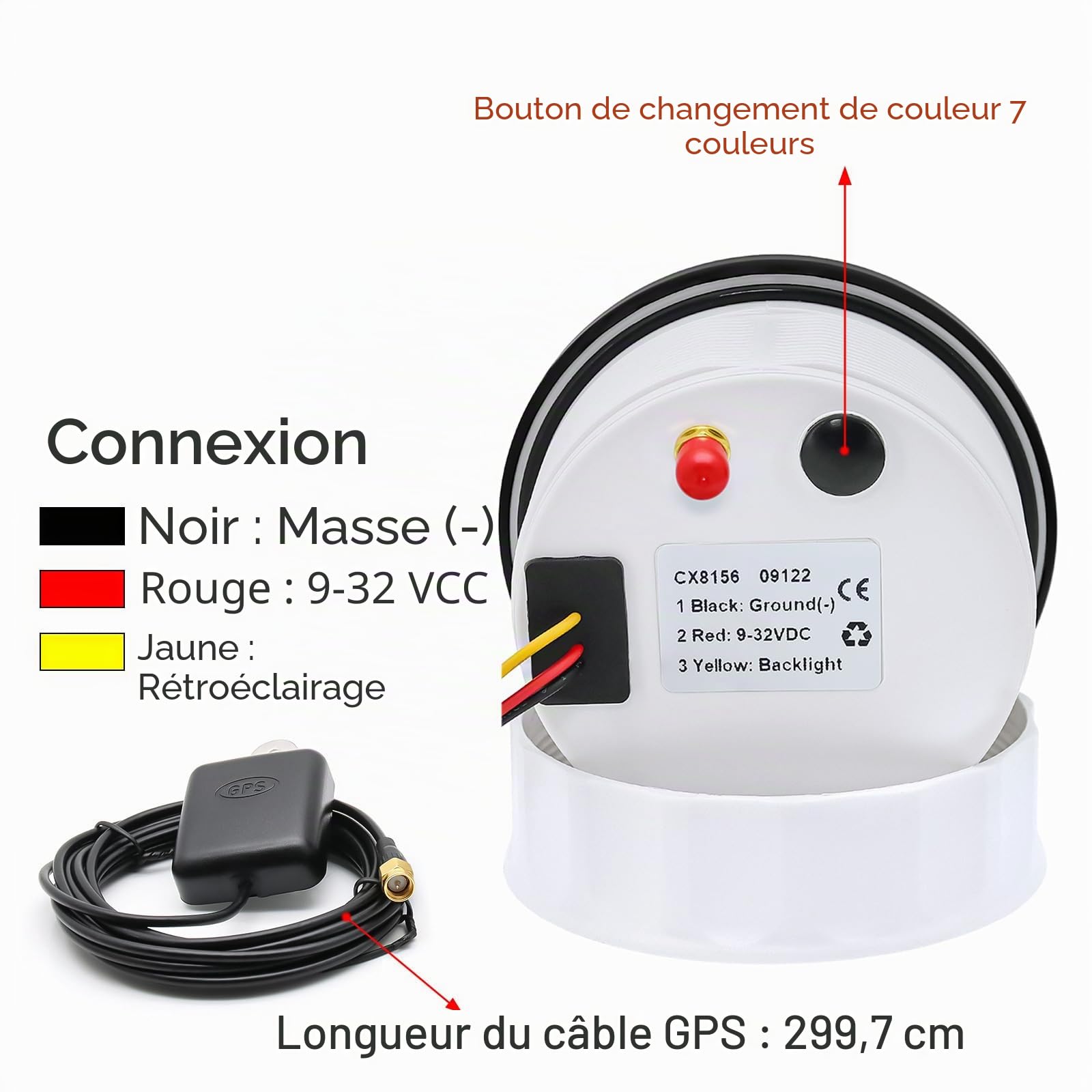 Compteur de vitesse GPS 85 mm 0-200 km/h, rétroéclairage 7 couleurs, compteur kilométrique, moto, marine, bateau, voiture, camion