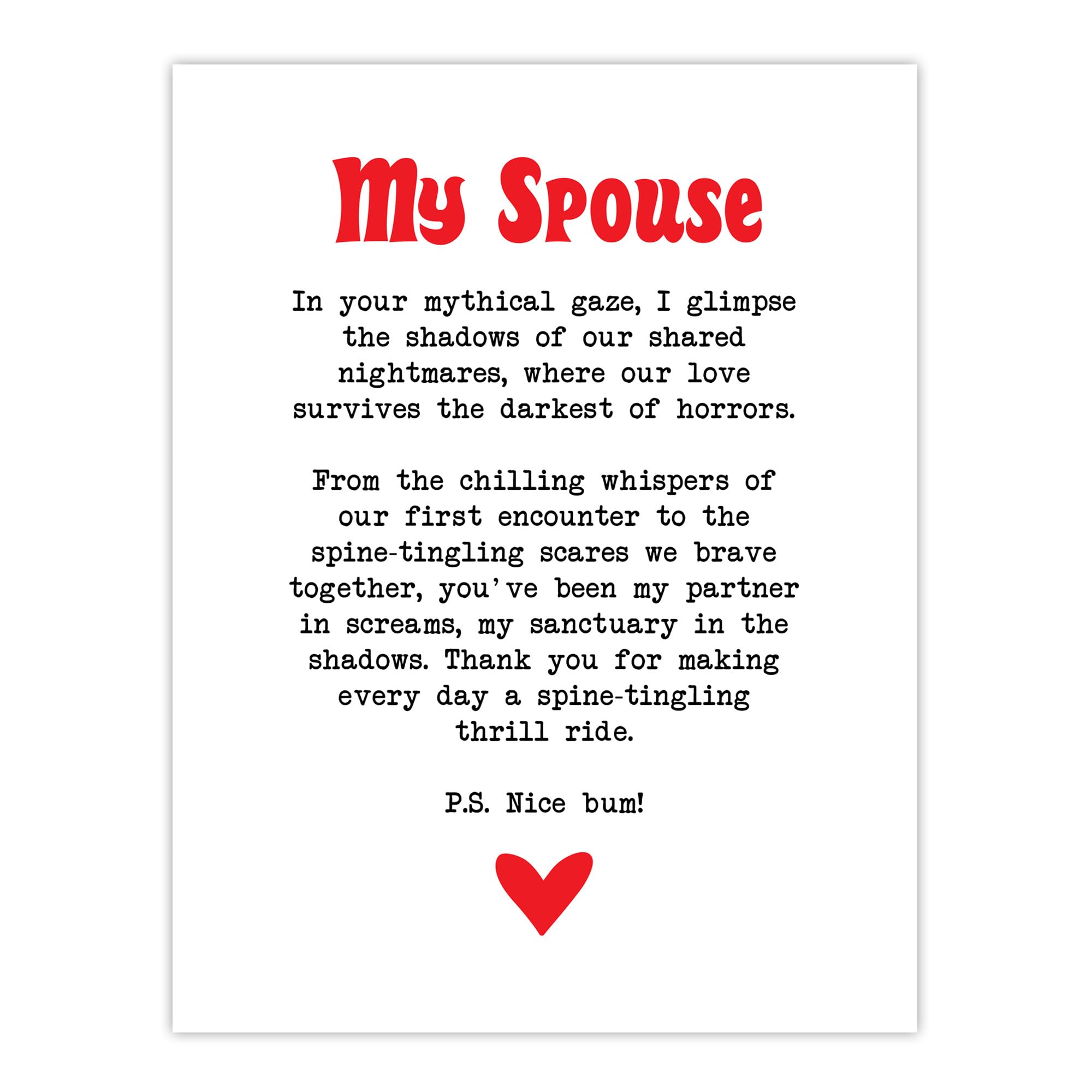 Love Poem Horror Fan Romantic Poetry Fun Wall Art Print - W24 inch x H32 inch