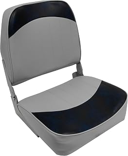 Wise 8WD734PLS-660 Low Back Boat Seat Grey/Blue - Durable Marine Vinyl, Comfort Foam Padding, No-Pinch Hinges