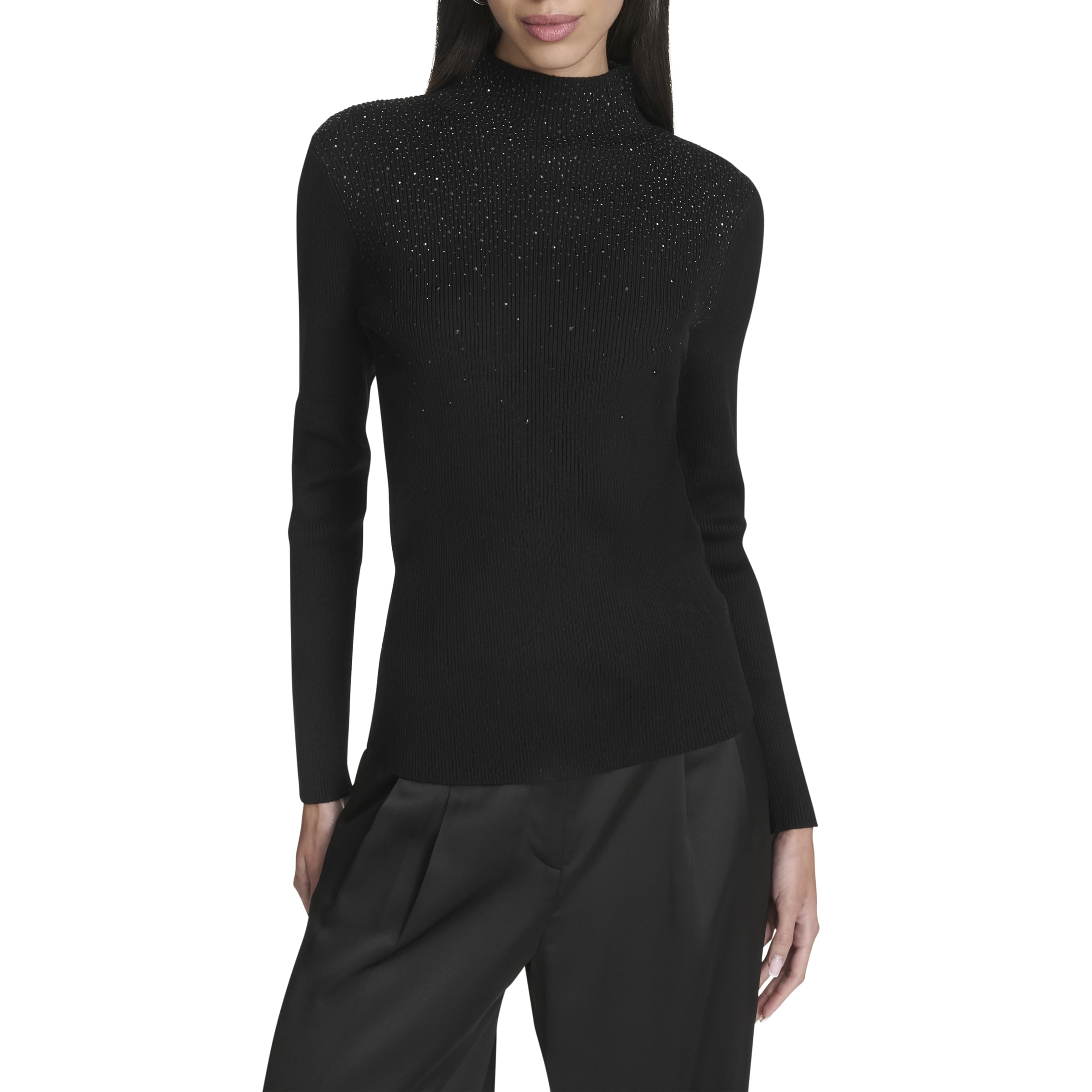 H Halston Womens Mock Neck Shimmer Sweater