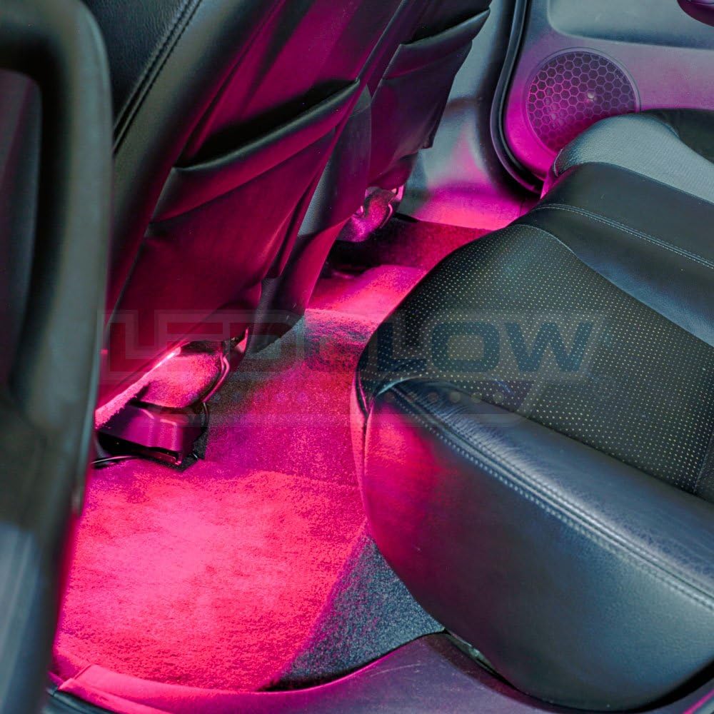LEDGlow 6pc Pink LED Interior Footwell Underdash Neon Lighting Kit for Cars & Trucks - 14 Patterns - Music Mode - 5 Brightness Levels - Auto Illumination - Universal - Includes Control Box & Remote