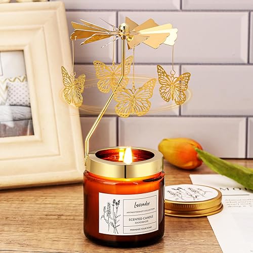 Miniatura 7 de Regalos de mariposa para mujeres, regalos de cumpleaños para mujeres, velas aromáticas de lavanda giratorias, regalos para aniversario de mamá,