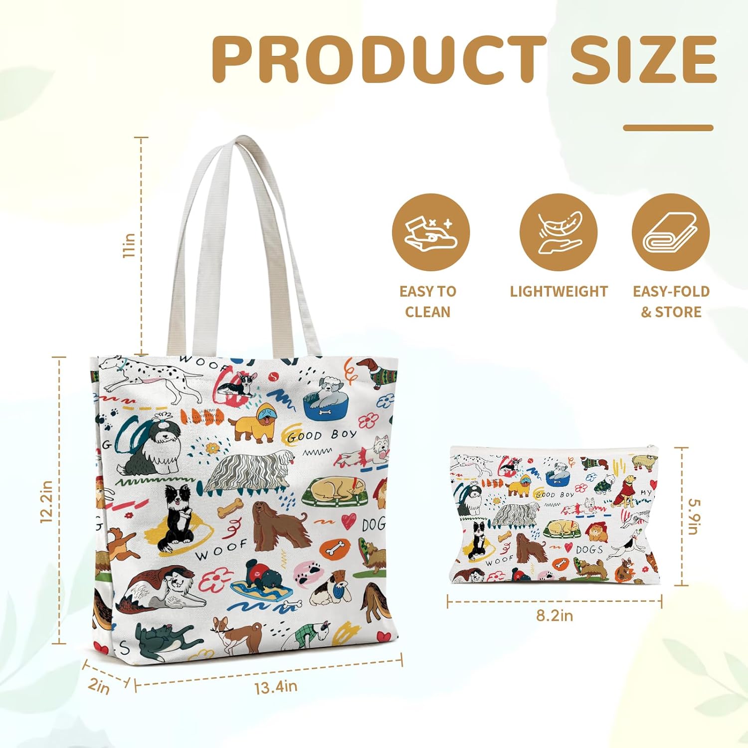 Aesthetic 2 Pcs Canvas Tote Bag with Makeup Bag for Christmas, Reusable Grocery Bags Gift for Shopping Gym Travel Work - Image 4