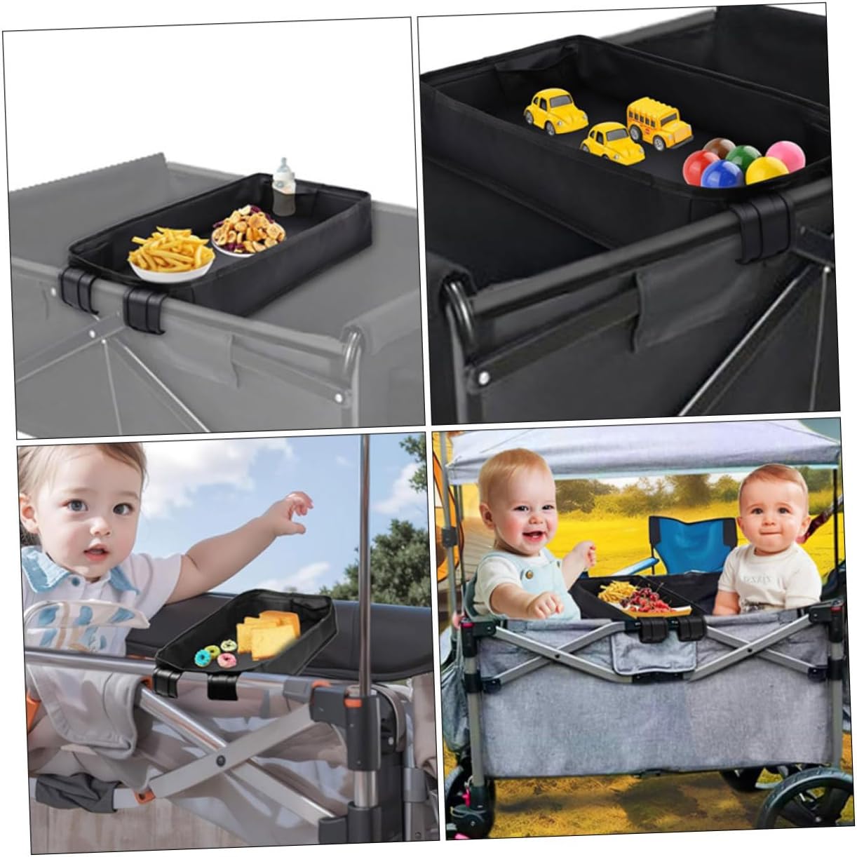 KOMBIUDA Stroller Snack Tray Cup Holder Clip Organizer for Carriage Canvas Material Lightweight Design for Easy Portability Black Xl