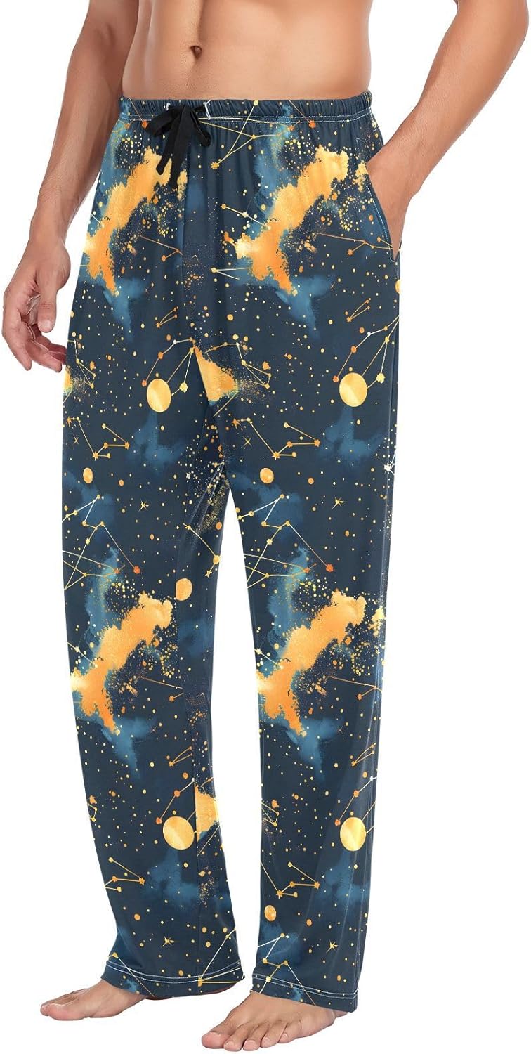 ALAZA Constellation Starry Sky Men's Pajama Pants Men Cotton Pajama Bottoms with Pockets, S