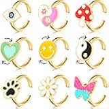 9 Pcs Fidget Anxiety Rings Rotatable Open Ring Set Cute Colorful Spinner Rings for Anxiety Stackable Rotating Calming Worry Adjustable for Women Lady Mood Relieve Stress