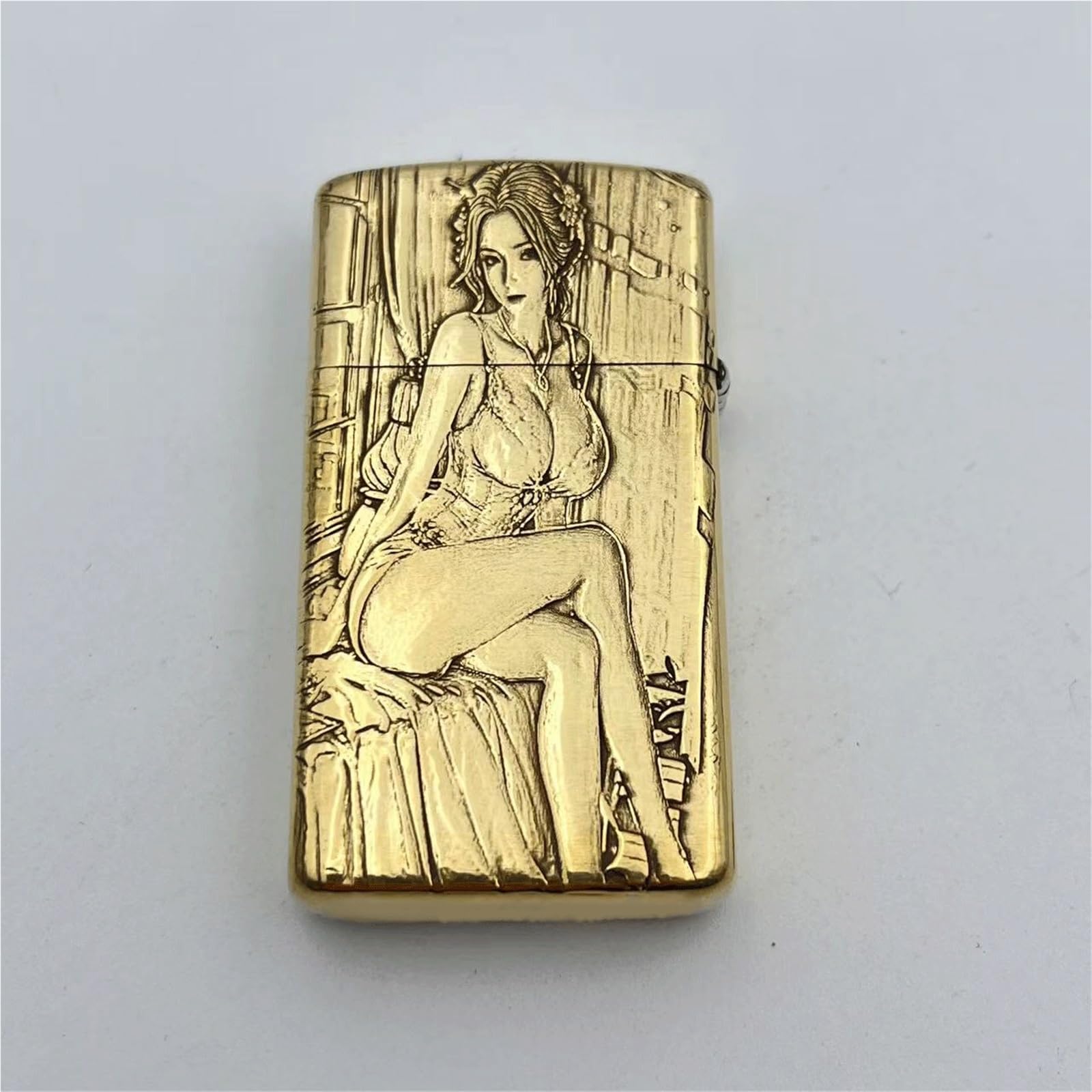 Accendino a Cherosene Stretto Antivento, Accendino Vintage in Rame Puro con Stampa bifacciale, accensione a Mola, combustibile Ricaricabile, Regalo for Uomo (Cherosene Non Incluso)(Brass)