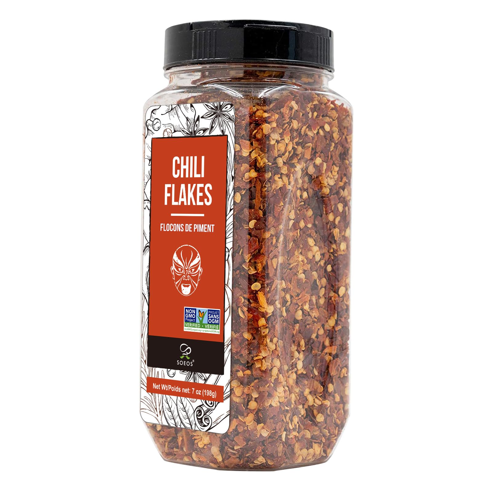 Soeos Fiocchi di peperoncino, 198 g, scaglie di peperoncino rosso medio caldo, essiccato e schiacciato, polvere di peperoncino premium per pizza, zuppa, frutti di mare e pasta