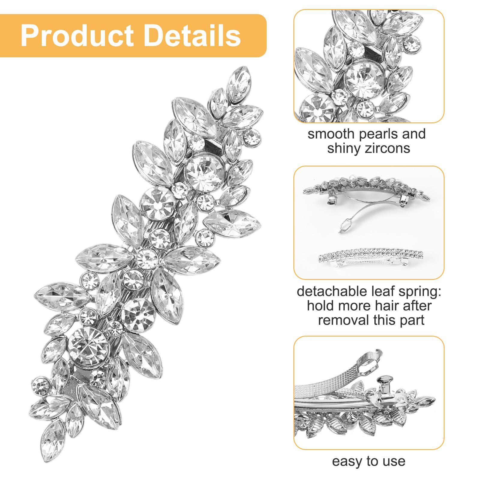 Matwsec 6 Pcs Rhinestone Decorative Hair Clips Silver Sparkly Hair Clips Flower Crystal Hair Accessories Metal Hair Barrettes for Women Wedding Party Everyday - Image 3