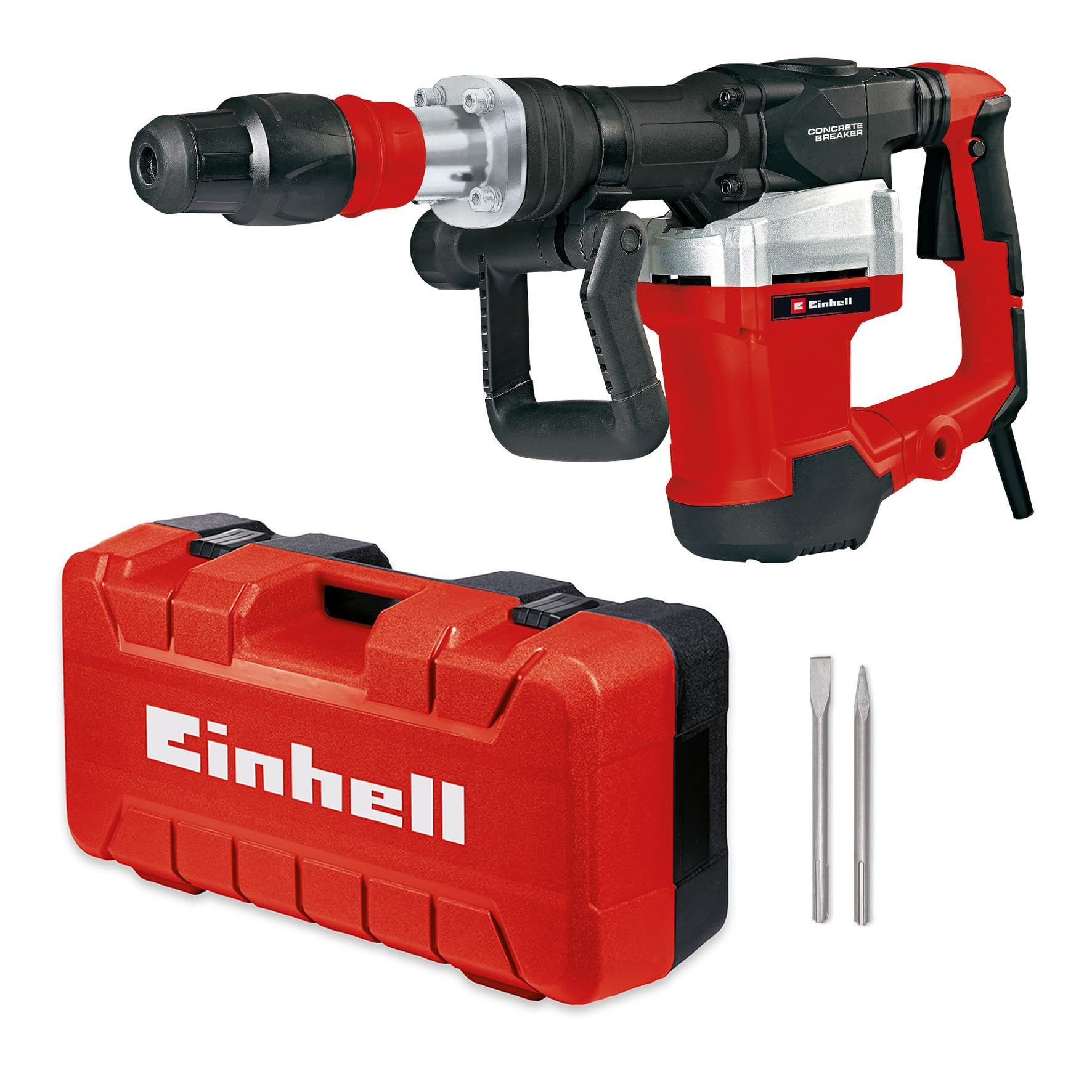 Einhell Martello Demolitore Te-Dh 32, 1500 W, Forza D'Urto 32 J, Mandrino Sds-Max, Impugnatura Principale Antivibrante e Rivestimento Morbido Softgrip, Con Ago E Scalpello Piatto e E Box, Nero, Rosso