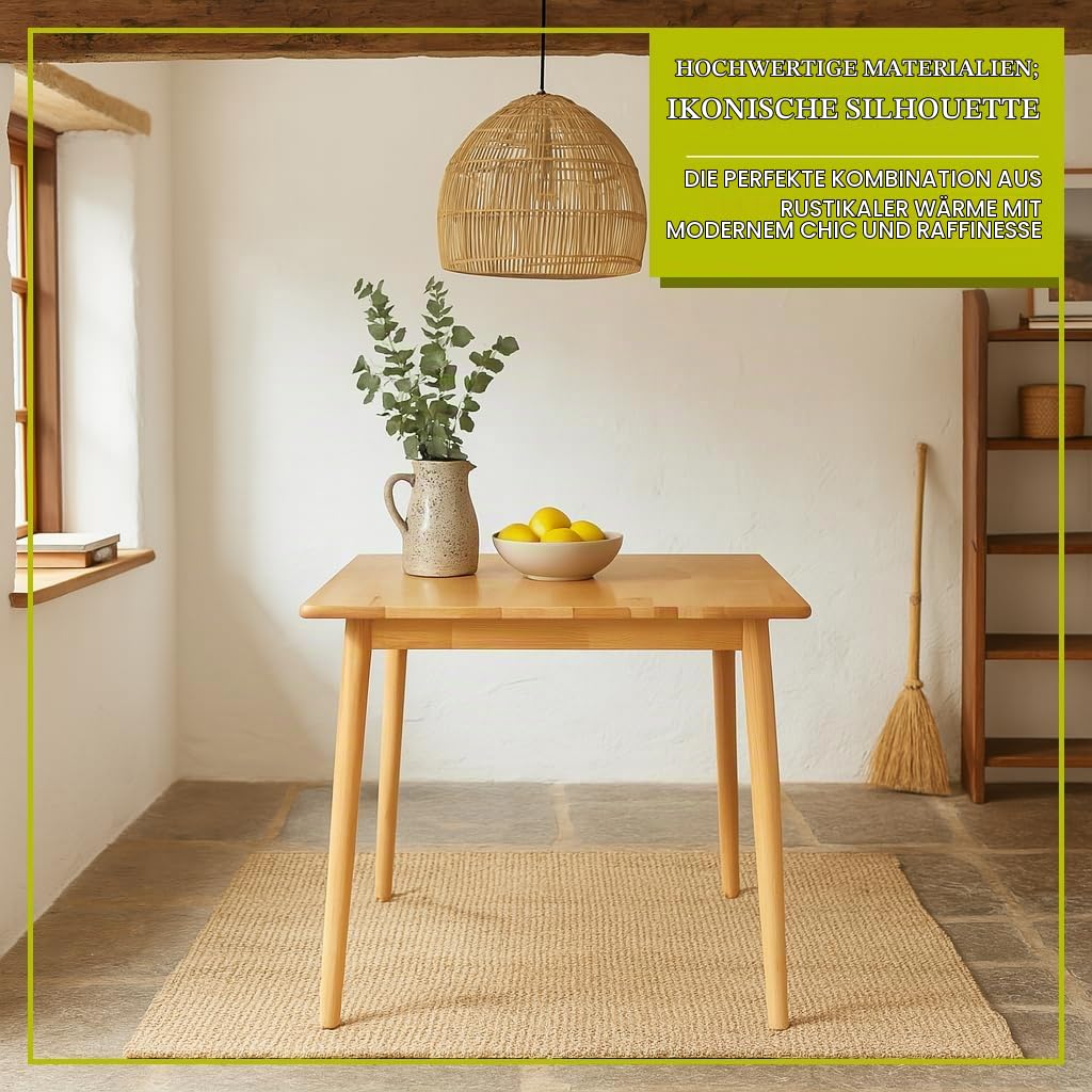 Nicholas Winter Quadratischer Esstisch aus Holz - 90cm x 90cm - Natürlich - 1x 4 Sitzer Klein Rustikal Küchen Esszimmer Massivholz Gummibaumholz Abendessen Bistro Möbel mit 4 Beinen