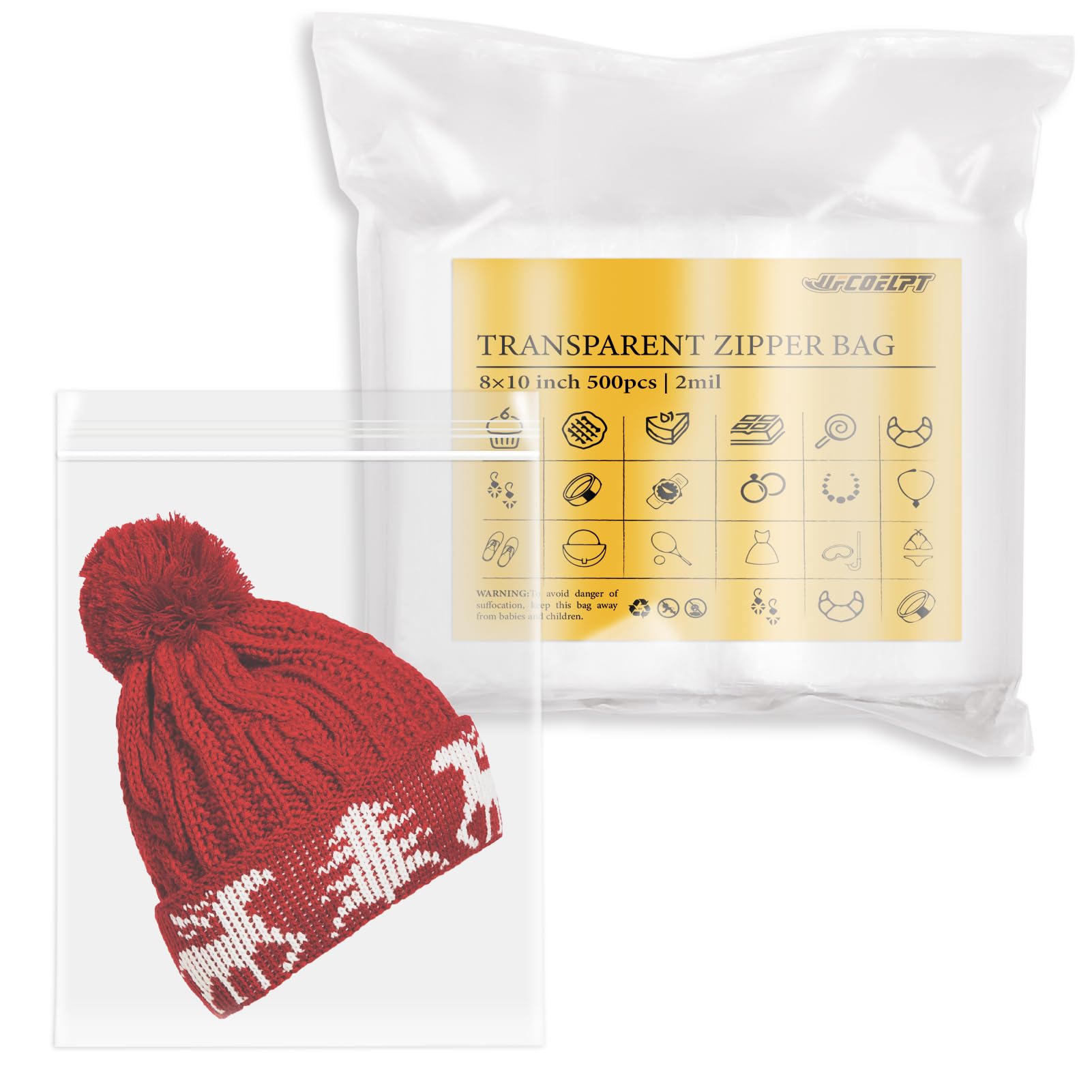 500 Count Half Gallon Zip Bags – 8" x 10" Clear Reclosable Plastic Bags with Zipper Seal – Bulk Resealable Storage Solution