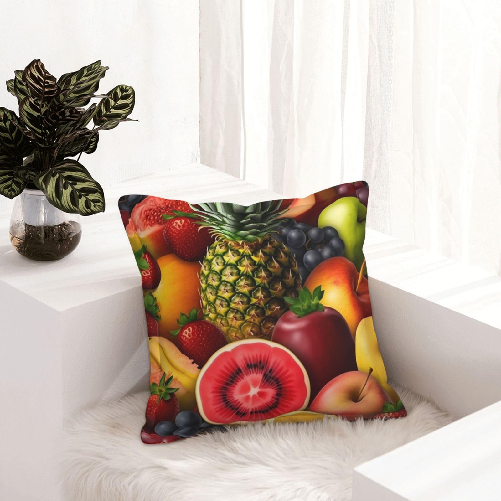 Housse de coussin haut de gamme en similicuir moderne avec motif fruits frais 50x50