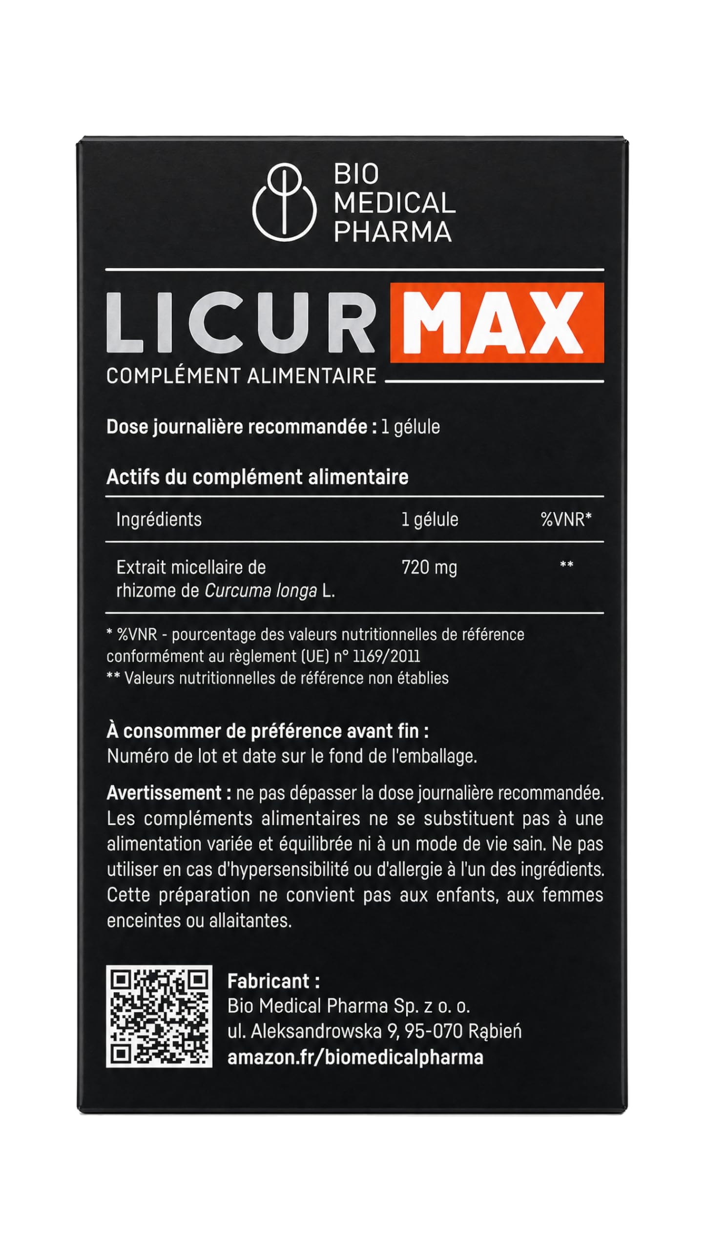 Curcumine de curcuma – 185x mieux absorbée – 1 gélule par jour sans pipérine – Technologie micellaire NovaSOL – Gélules véganes – Licur Max (60 gélules, 2 mois)
