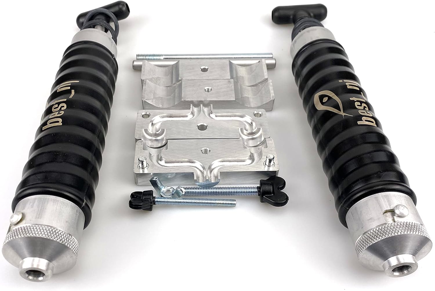 120+120 ml Aluminum Twin Dual Injector Mixing Set for Soft Plastic Fishing Lure Mold (Locking Nozzle)