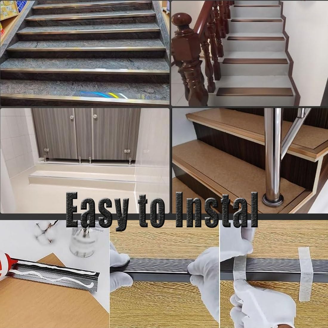 Tira antideslizante de aluminio para escalera, 125 cm, impermeable, protector de borde en forma de L para peldaños interiores, acabado dorado, protector de escalera para mayor seguridad