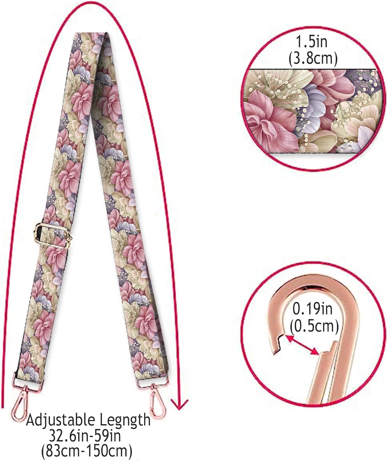 Shoulder Purse Strap Replacement Adjustable Belt, 1.5" Wide Crossbody Purse Strap Cute for Women Canvas Bag Handbag - Image 5