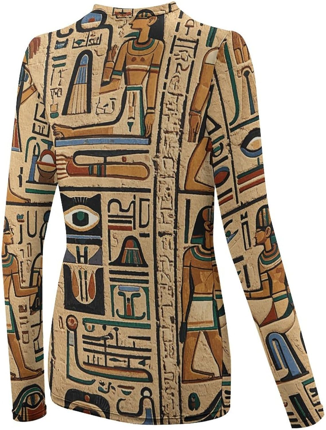 Egyptian Hieroglyph Rash Guard for Women UPF 50+ UV Sun Protection | Long Sleeve Workout Top Quick Dry Athletic Hiking Shirt Moisture Wicking Swim Shirt for Running, Cycling, Swimming