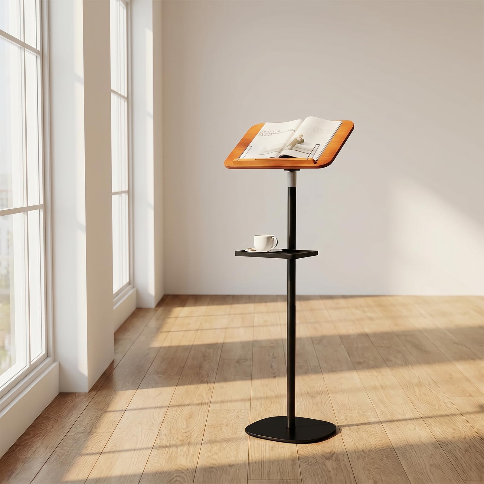 uyoyous Supporto per libro altezza regolabile con vassoio 44-136 cm | supporto di lettura leggio di lavoro 1,3 metri multifunzionale espositore libro per spartiti ricette tablet
