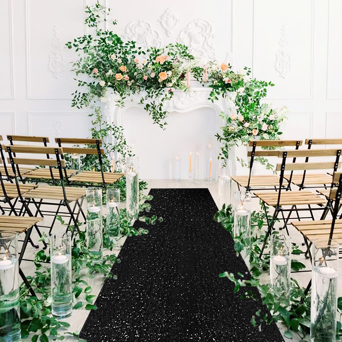 Black Shimmer Aisle Runner 4ftx15ft Sequin Aisle Runner