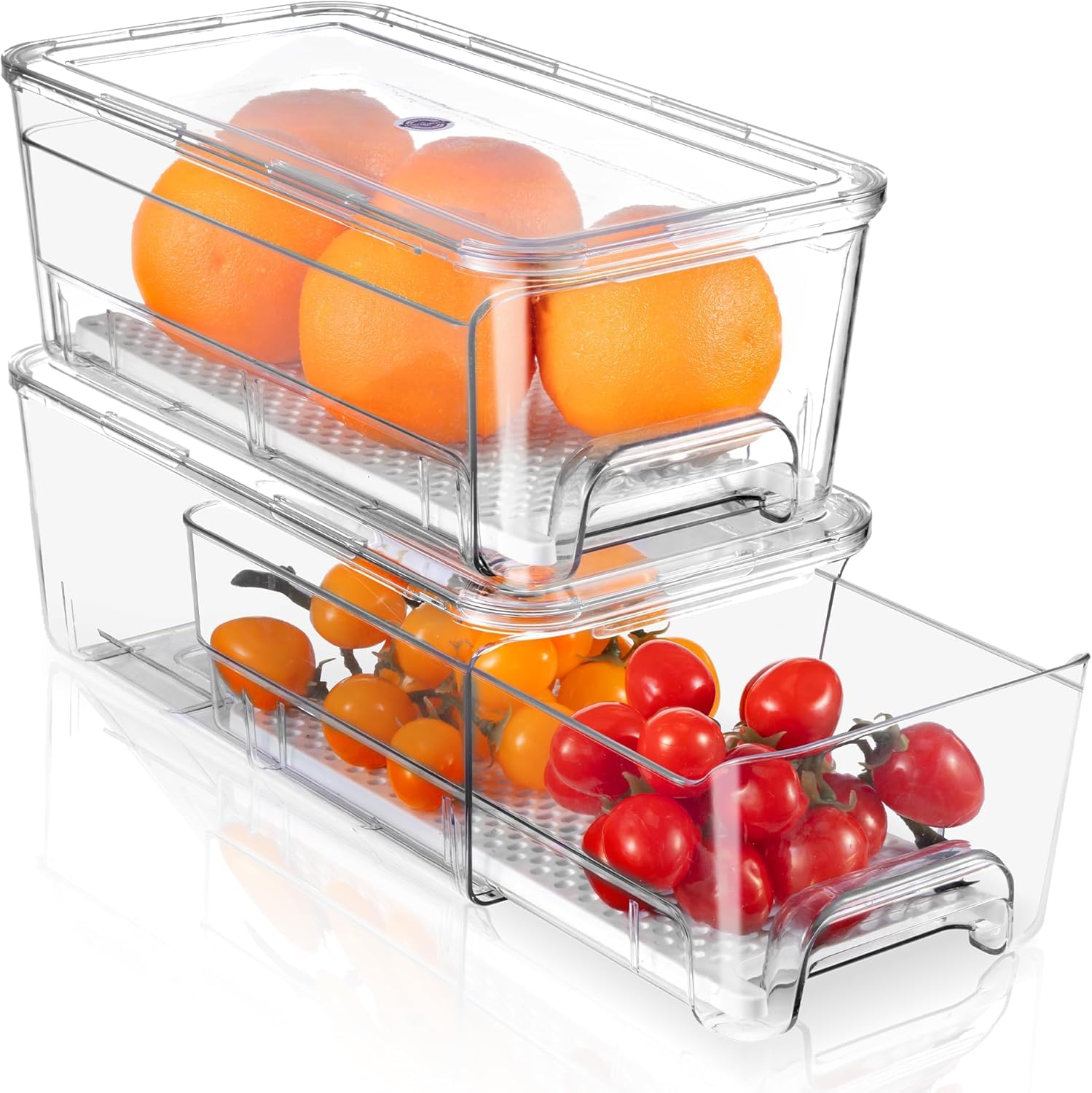 MIUKAA 2 Pack Fridge Organizer Drawers, Stackable Pantry Organizers and Storage, Clear Pull-Out Refrigerator Organizer for Fruit, Vegetable Storage and Keep Fresh