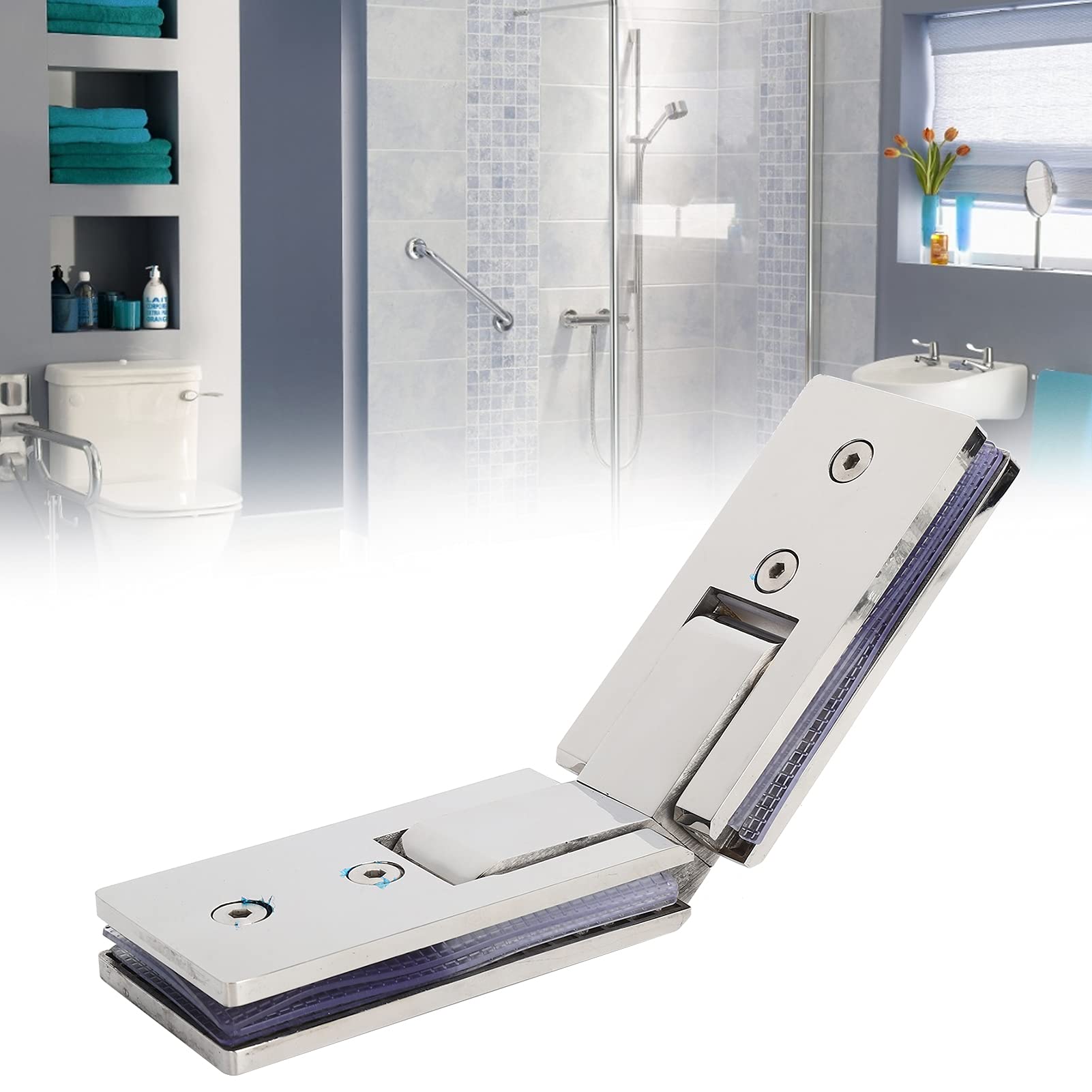 Zawias do drzwi szklanych, zacisk łazienkowy, Bathroom Clamp Clip,Glass Door Hinge,Pivot Hinges,Glass Shower Door Clip, Scratched-proof Heavy Duty 135 Degree Shower Room Hinges Firm