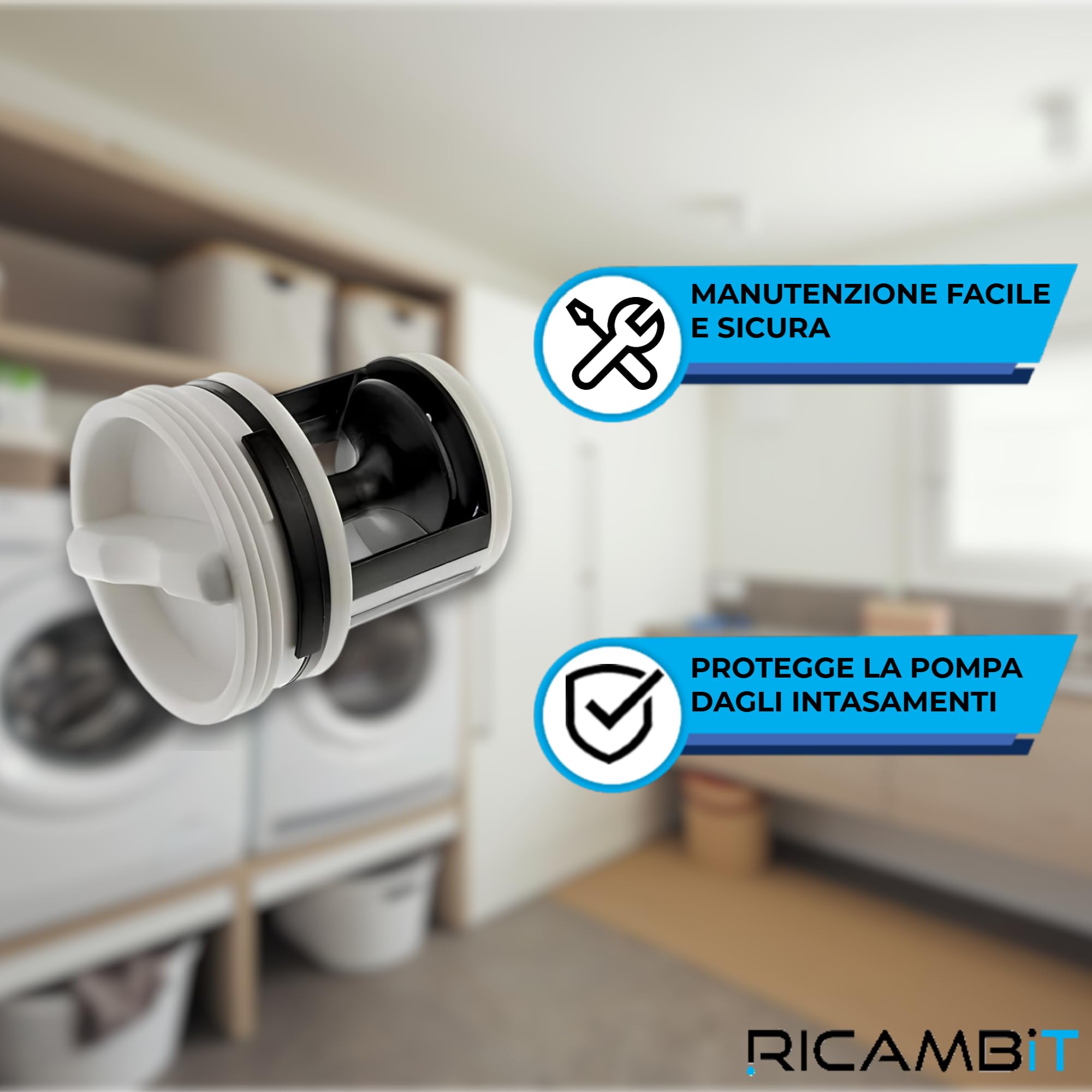 Filtro Pompa di Scarico Lavatrice Compatibile Candy Hoover Otsein – Codice Originale 41021233 – Previene Intasamenti e Blocchi - 3