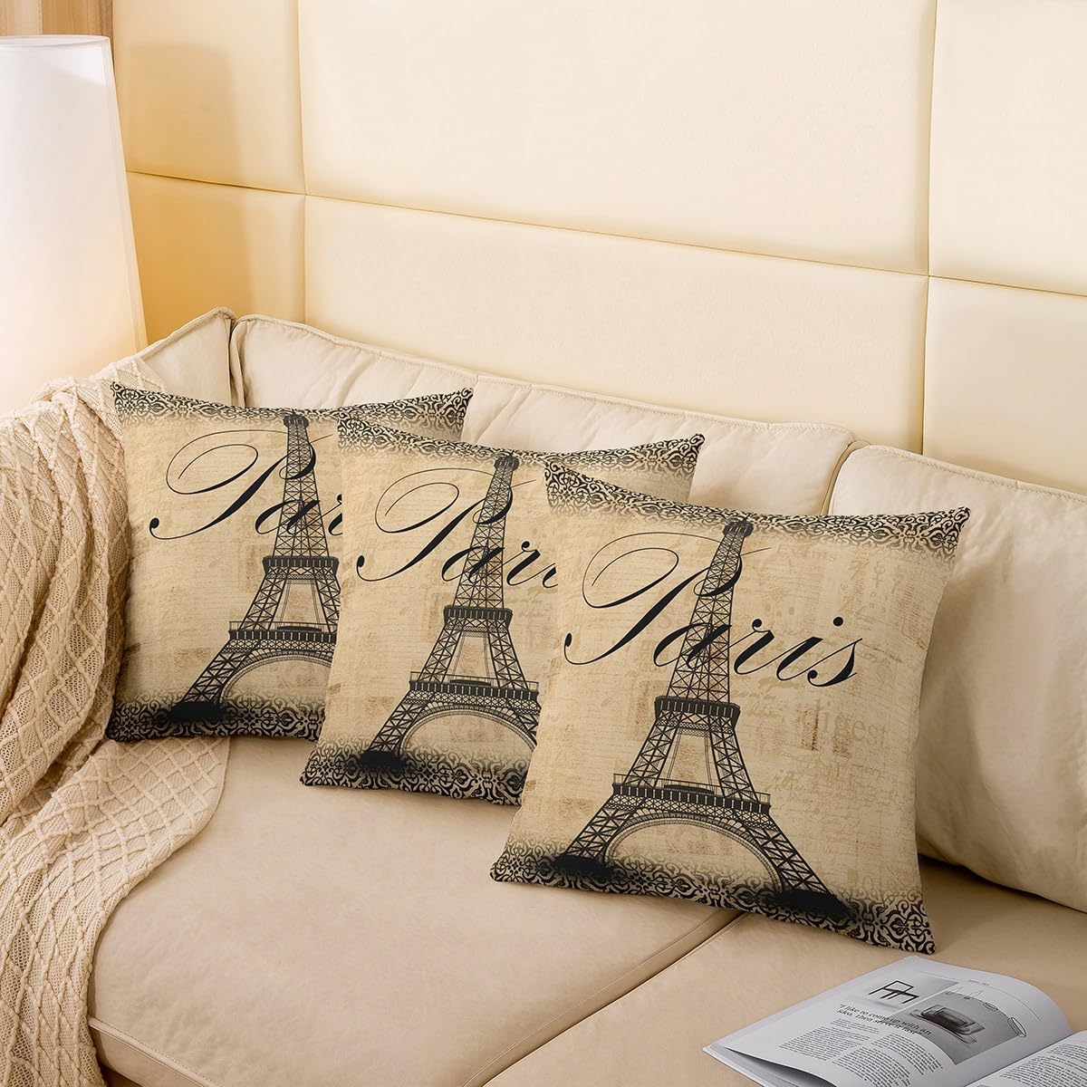 Feelyou Eiffel Tower Throw Pillow Covers 24"x24" Set of 2 Paris Decorative Pillowcase for Sofa Couch Romantic Cushion Cover Modern French Style Outdoor Pillows Covers Trip Design