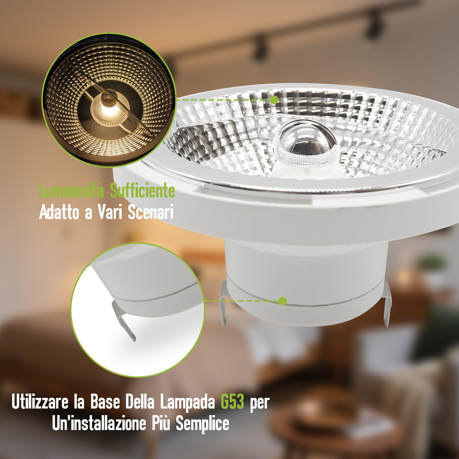 Faretto LED AR111 G53 12W Equivalente 75W Aalogena 3000K Bianco Caldo 940 Lumens AC/DC 12V Spot LED 45º Non Dimmerabile Ø111 x 68m
