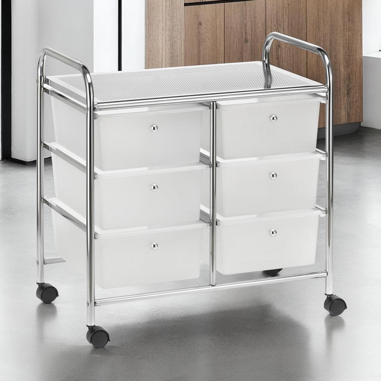 Meuble De Rangement IDIMEX 6 Tiroirs Sur Roulettes – Plastique Blanc, Métal Chromé