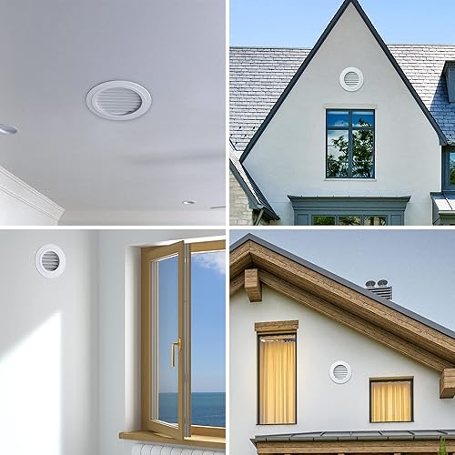 Miniatura 8 de Hon&Guan Soffit Vents - Cubierta redonda de ventilación de aire de escape de 4 pulgadas con pantalla de mosca integrada para baño, cocina, oficina