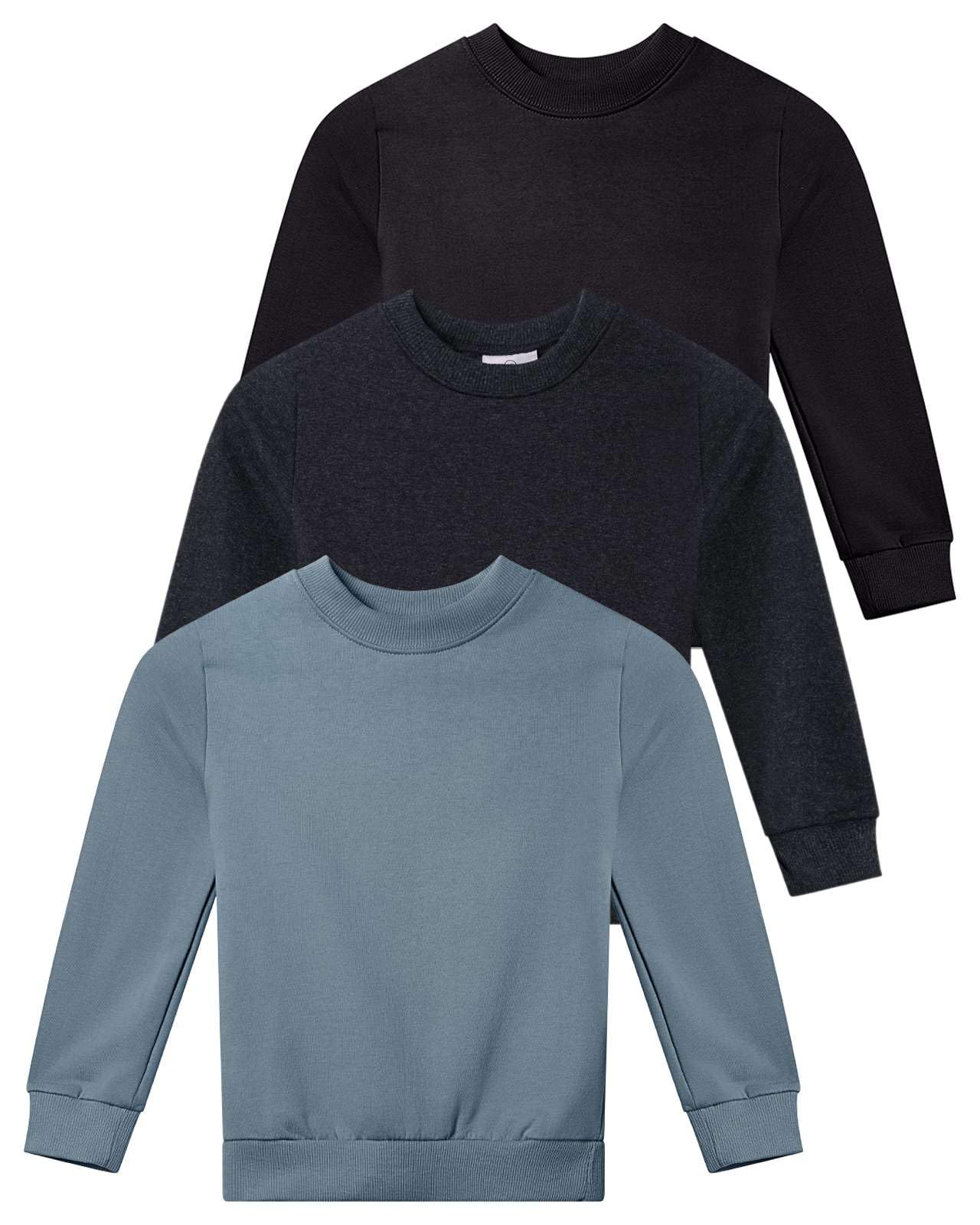 Real Essentials 3-Pack: Girls Ultra-Soft & Warm Long Sleeve Fleece Crew Neck Pullover Sweatshirt