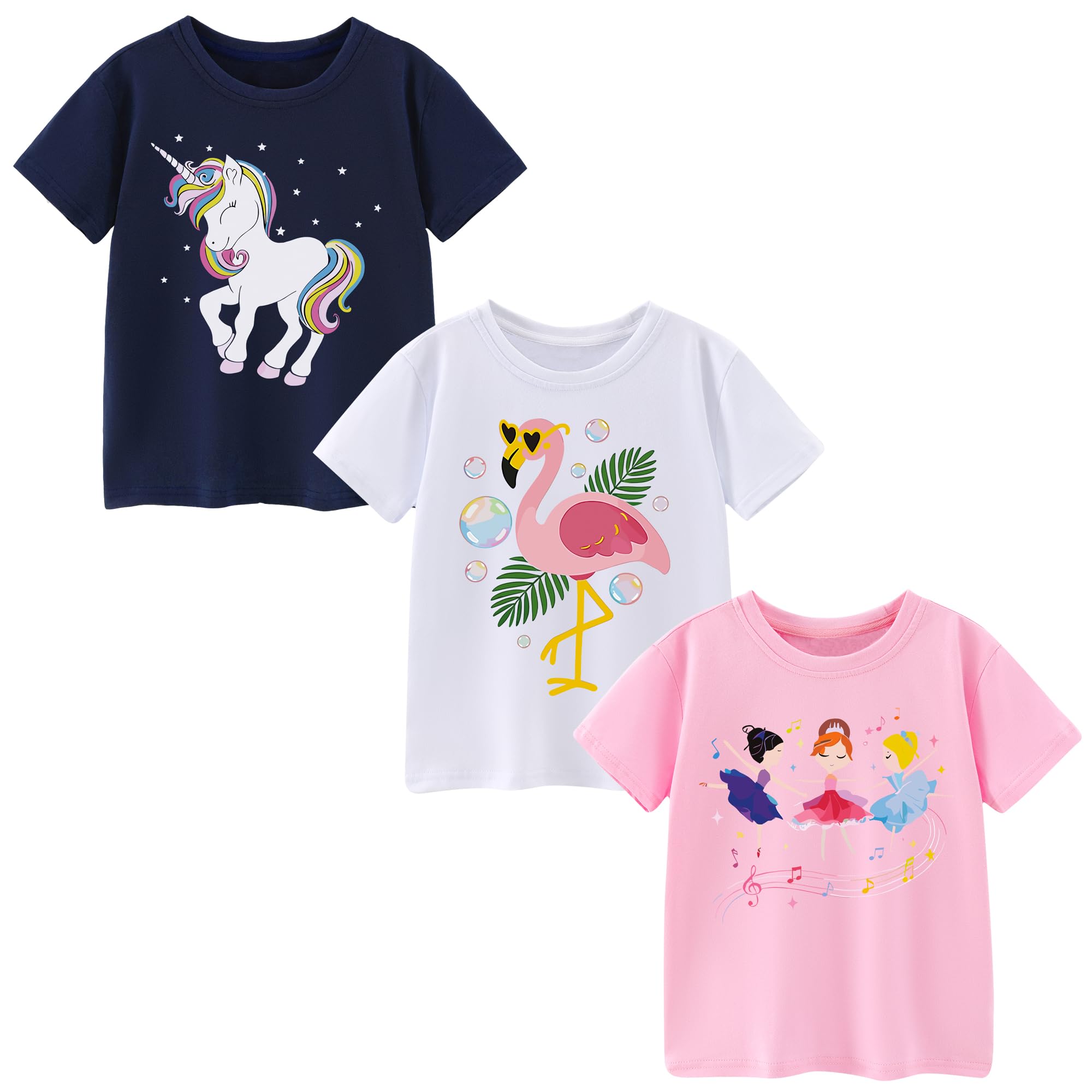 Camisetas de Manga Corta Niñas, Camiseta Algodon para Niña de Verano, Cuello Redondo T-Shirts Moda Informal Tops para Niños 3-8 Años