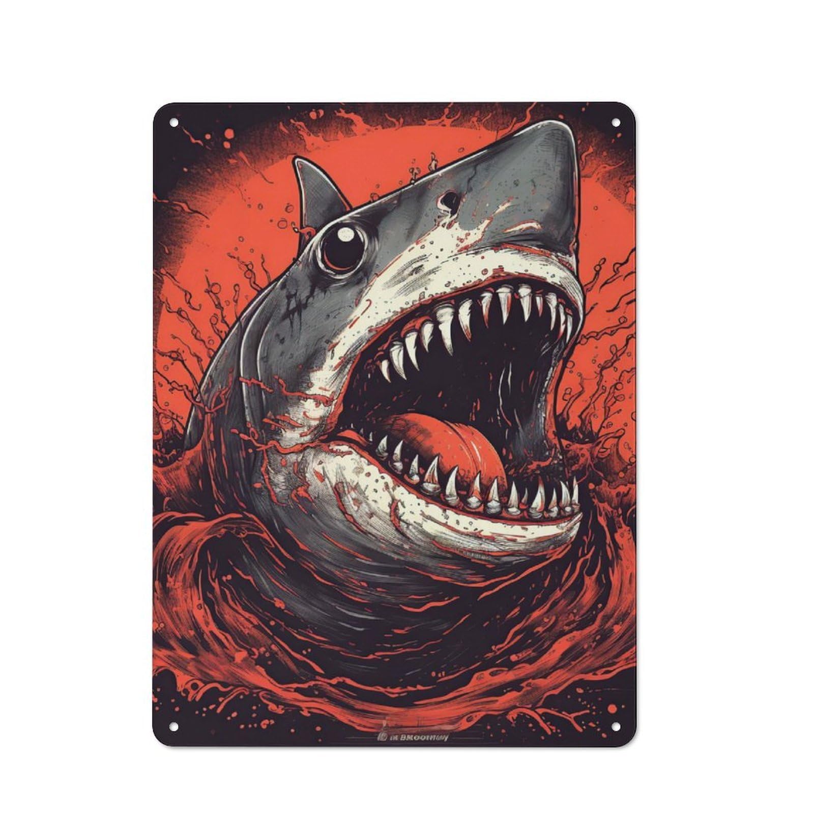 Junmoney Shark Colorful Simple Retro Tin Sign 40X30cm, Study Room Decor For Home Office, Reading Corner Or Bedroom
