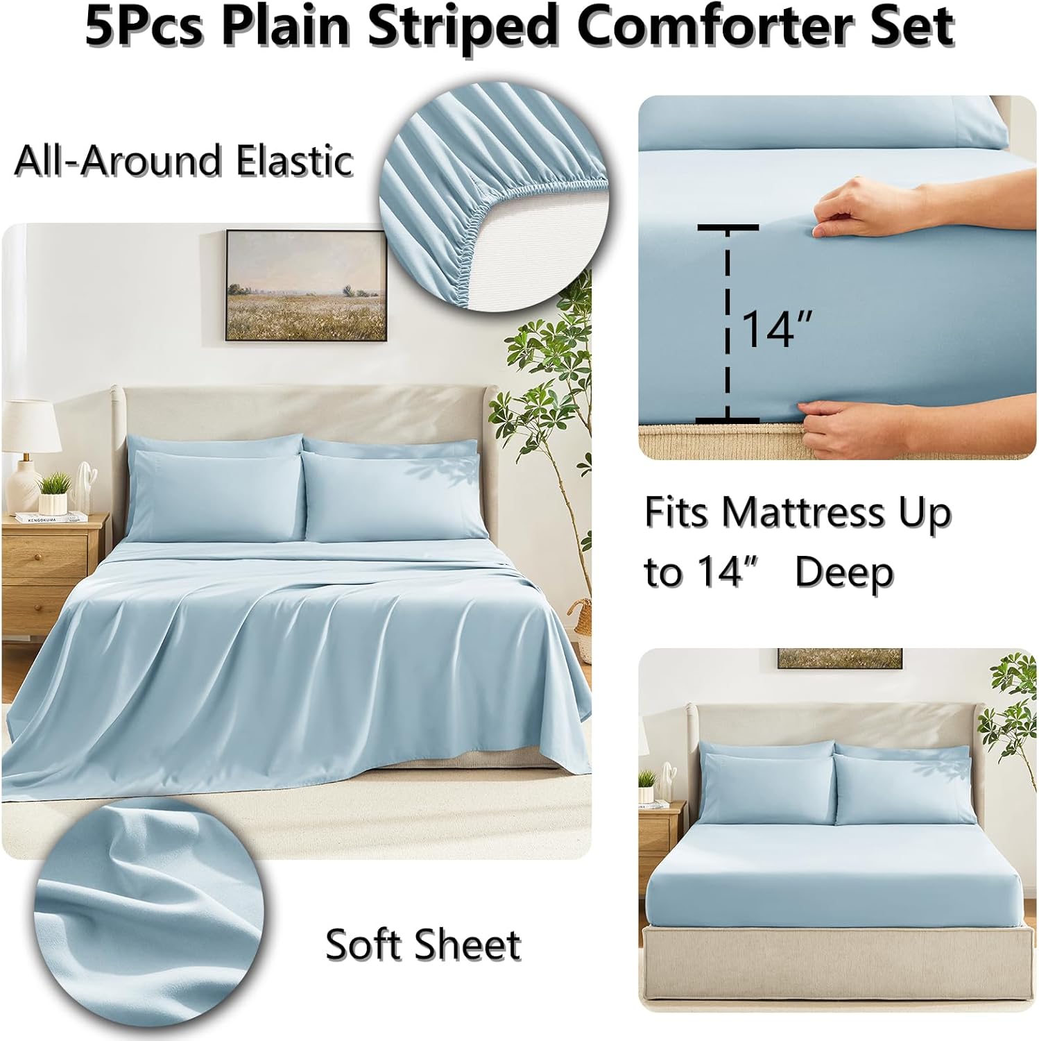 CozyLux Twin XL Comforter Set Light Blue, 5 Pieces Twin Extra Long Bed in a Bag for College Dorm, All Season Bedding Set with Stitch Quilted Comforter, Flat Sheet, Fitted Sheet, Pillowcases thumbnail