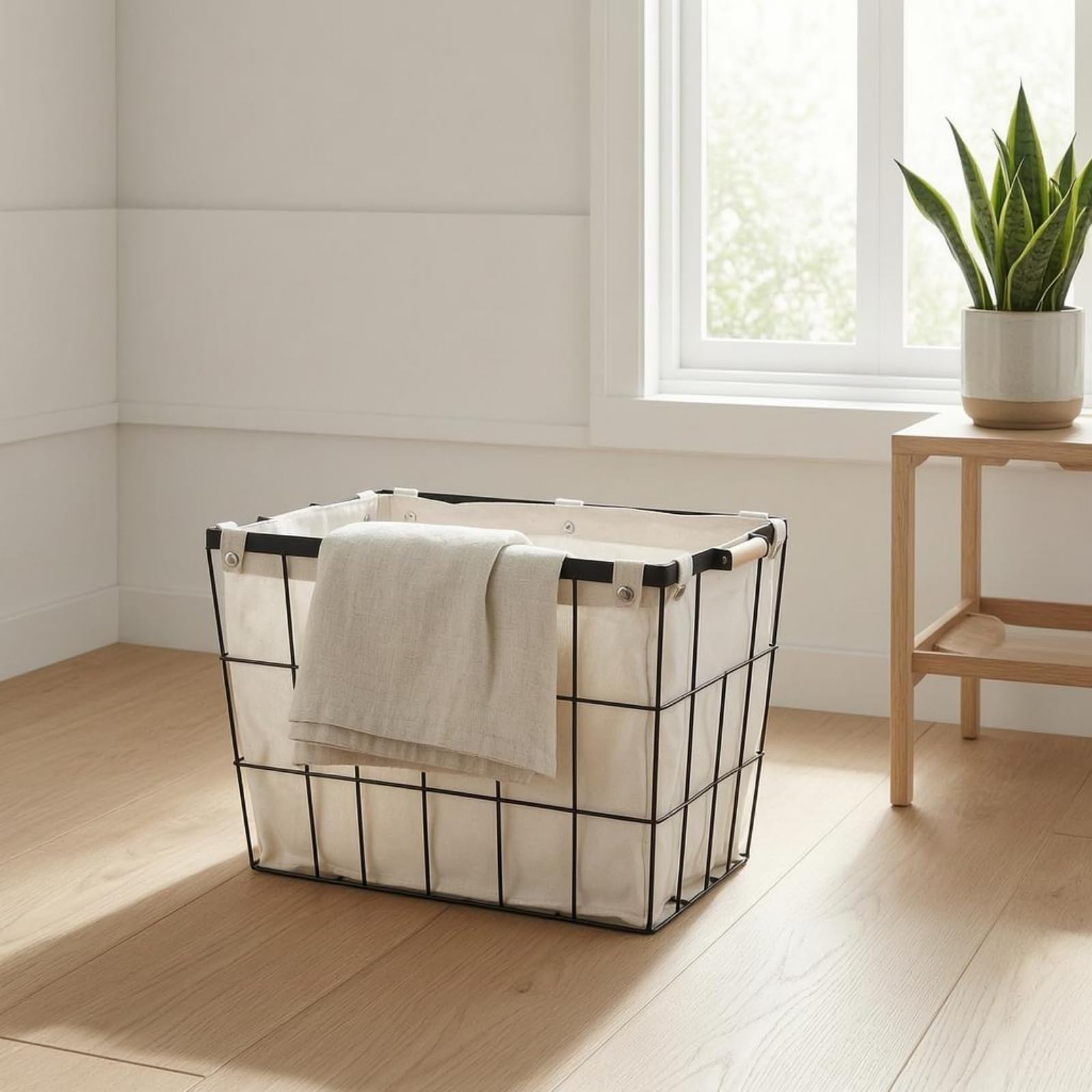 rockible Cestino Portaoggetti Cestino Contenitore Cesto Organizzatore Cesta Portabiancheria con Struttura in Metallo E Rivestimento in Cotone Rimovibile con, Nero, Piccolo
