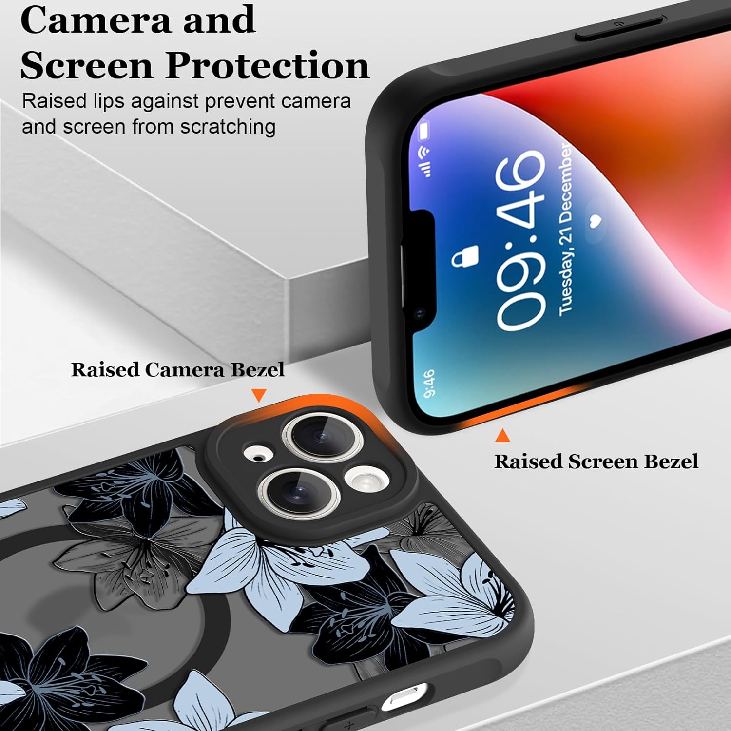 ZIYE Case Compatible with iPhone 14 Cute Flower Floral Pattern Design for Women Girls Soft TPU Bumper with Hard PC Back Compatible with Magsafe Full Body Protection Magnetic Cover - Image 4