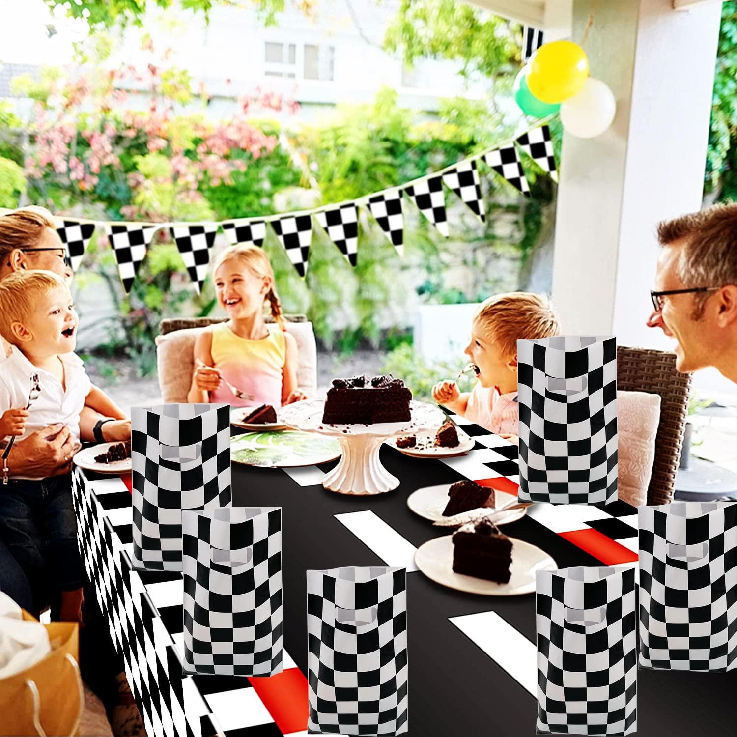 16 Karierte Rennwagen-Goodiebags Mit Griff – Perfekt Für Geburtstagsparty & Süßigkeiten
