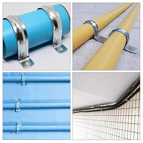 Miniatura 2 de uxcell Correa de tubo rígida de 0.787 in, correas de tubo de 2 agujeros 304 abrazadera de clip de tubo de tensión de acero inoxidable 100 piezas