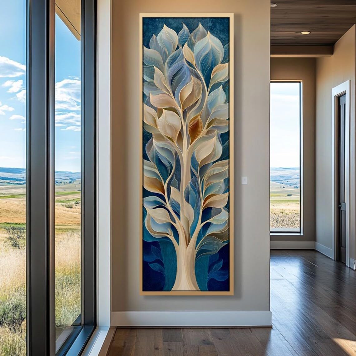 XINBAO Druk artystyczny "Długie, pionowe drzewa" do biura, wysoki, wąski obraz na płótnie do jadalni, salonu, sypialni, wąskie dzieło sztuki (30 x 90 cm/rama wewnętrzna)