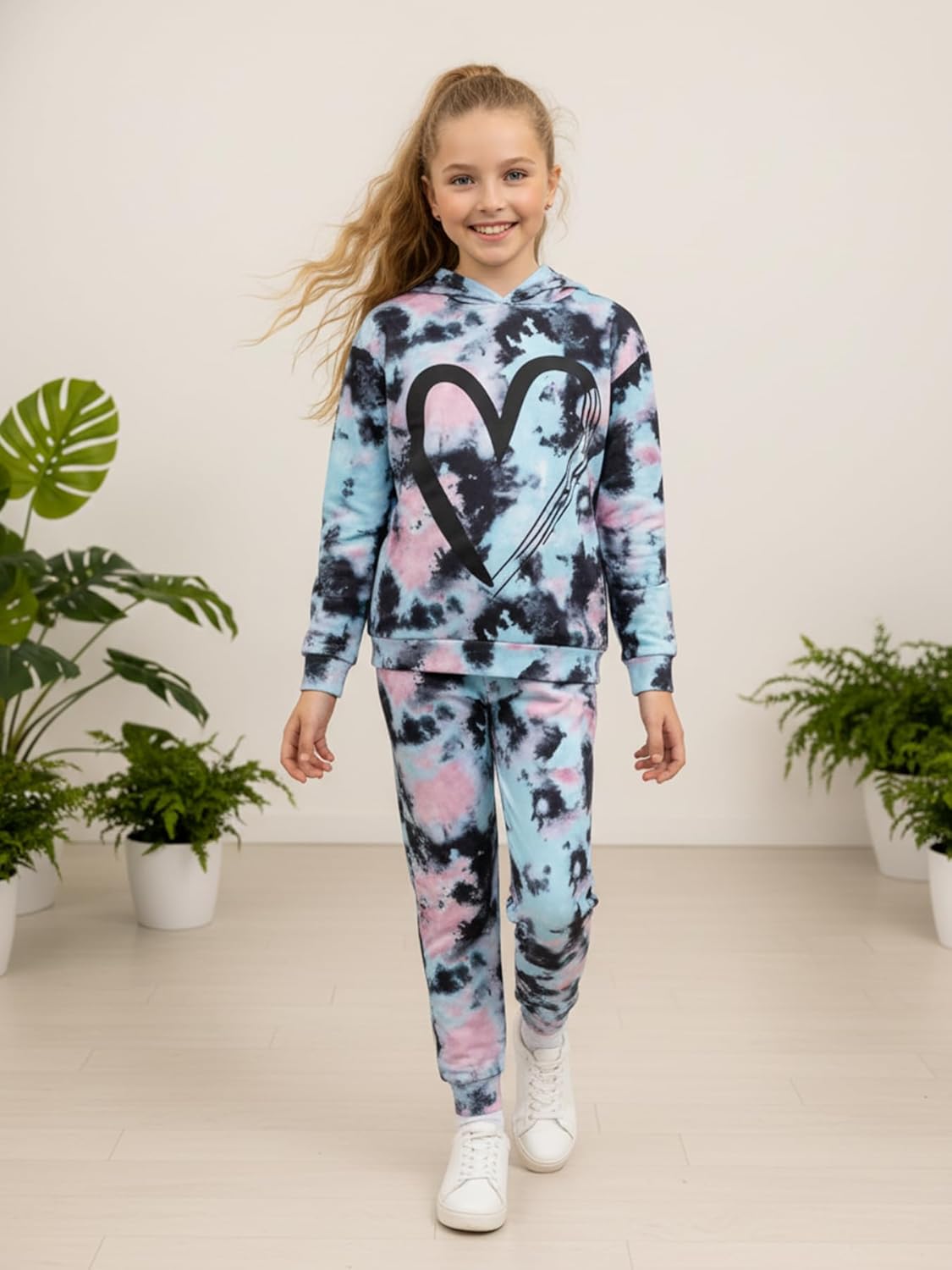 Girls Clothes Tie Dye Hoodie Long Sleeve Sweatshirt Girls Fall Winter Causal Pant Outfits Set - Image 2