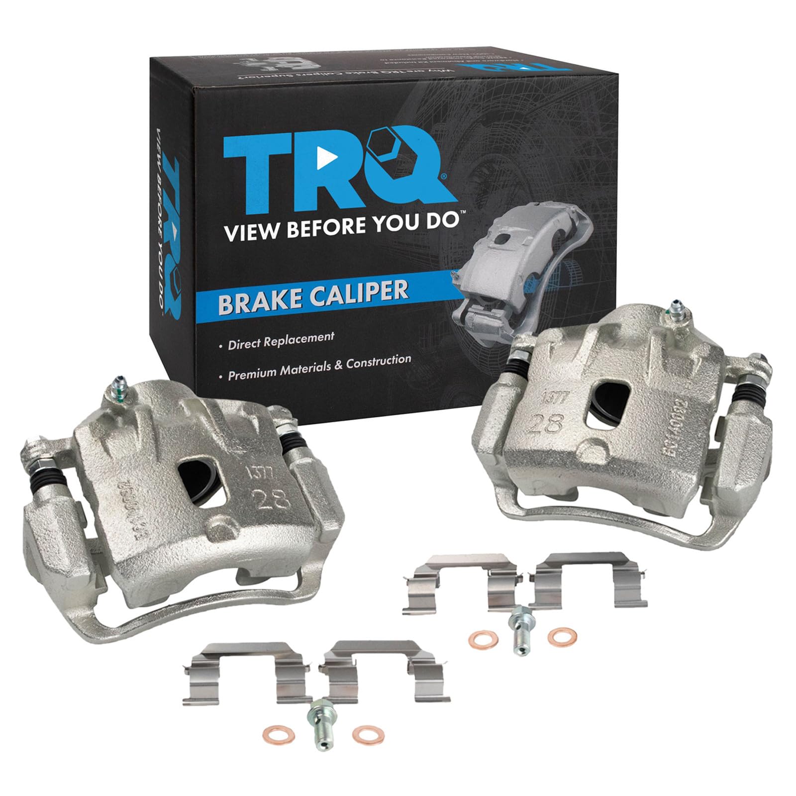 TRQ Front Brake Caliper Set Zinc Coated Brackets Hardware