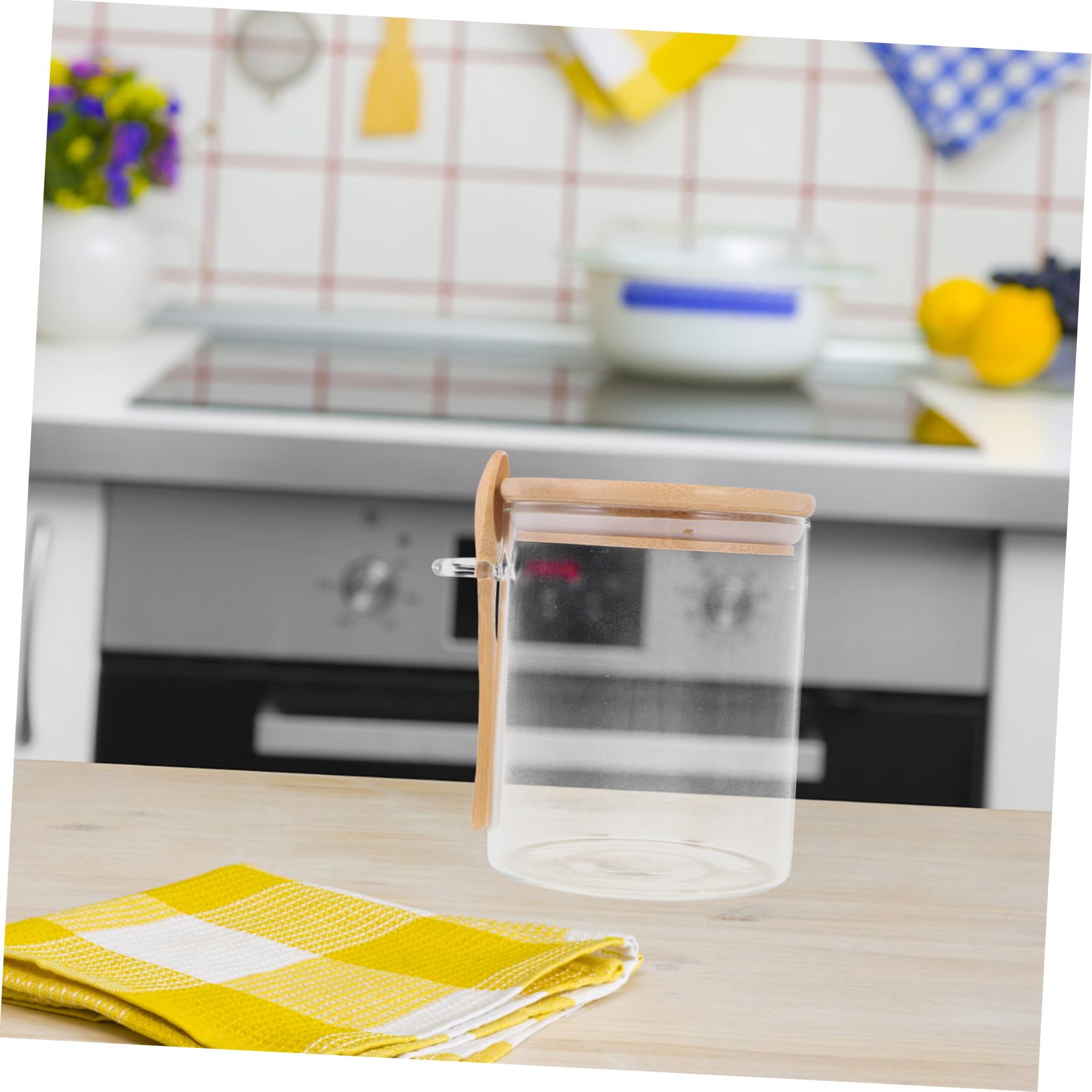 VALICLUD 2 Stück Teiliges Glas Vorratsglas mit Holzdeckel und Löffel Luftdichte Küchen Aufbewahrungsgläser für Kaffee Tee Gewürze Bpa freies Food Storage Jar Stapelbar und Robust