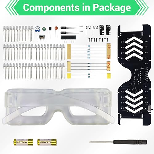 Miniatura 2 de MiOYOOW Kit de práctica de soldadura, gafas de luz LED de Navidad, kit de electrónica con batería, lentes activados por sonido, proyecto de