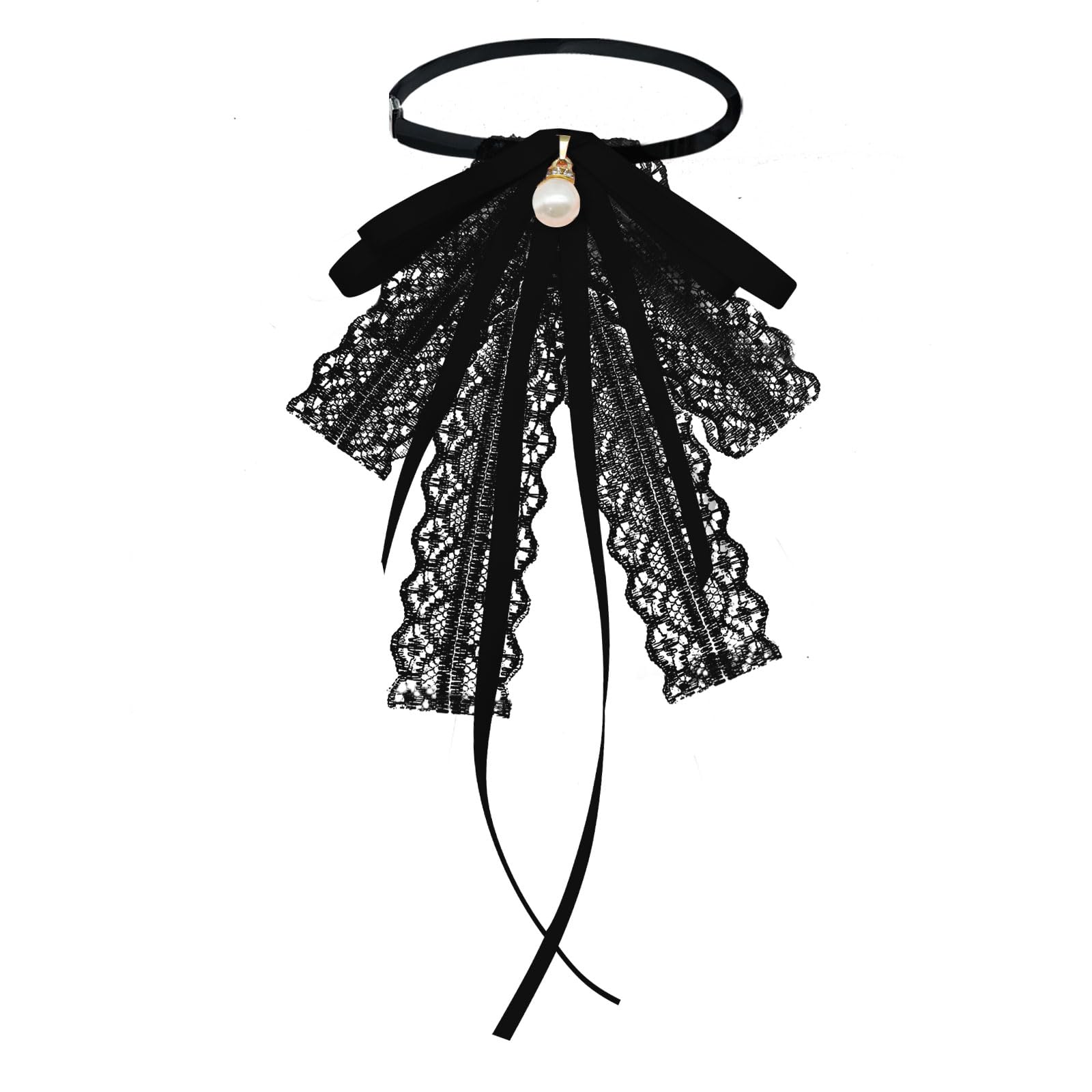 LJBFNN Womens Bow Tie, Black Ribbon Bow Tie for Women, Clip on Adjustable Rhinestone Bowtie for School Uniforms Wedding
