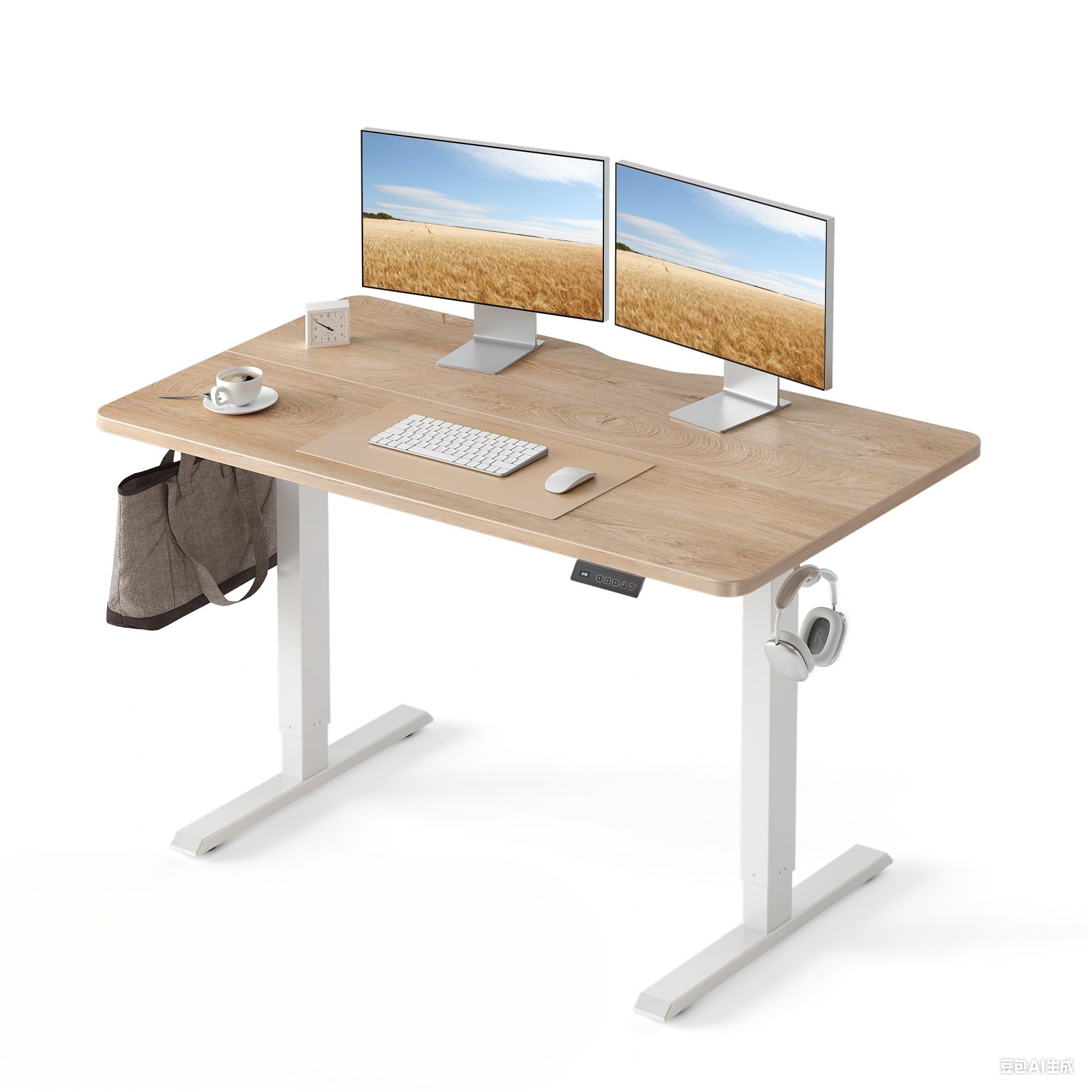 Cubiker Electric Standing Desk, 47"x24" Height Adjustable Desk, Sit Stand up Desk with 4 Memory Buttons, Computer Workstation with Splice Board, Maple Wood