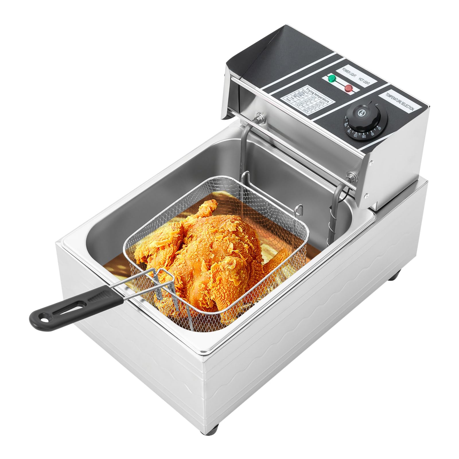 Friteuse électrique avec une capacité de 6 l - 2500 W - En acier inoxydable - Avec technologie de zone froide - Panier friteuse de cuisine de 60 à 200 °C - Régulateur de température indépendant